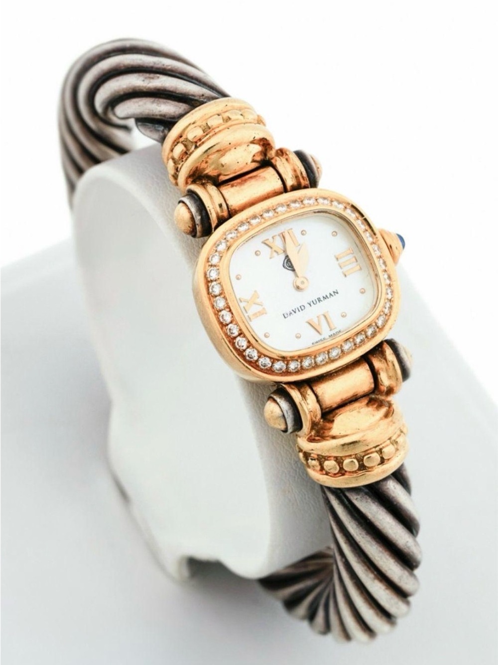 David Yurman t-21681 750 solid gold face Two-Tone Cable Bracelet SS/18kt
